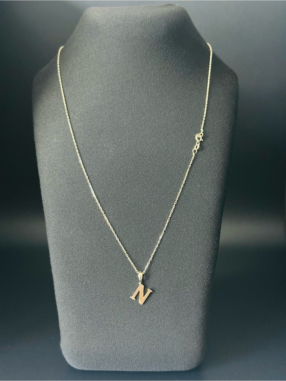 14K Gold N Initial Necklace 45cm 1mm Forze Chain 2.20g Solid 585 Letter Pendant